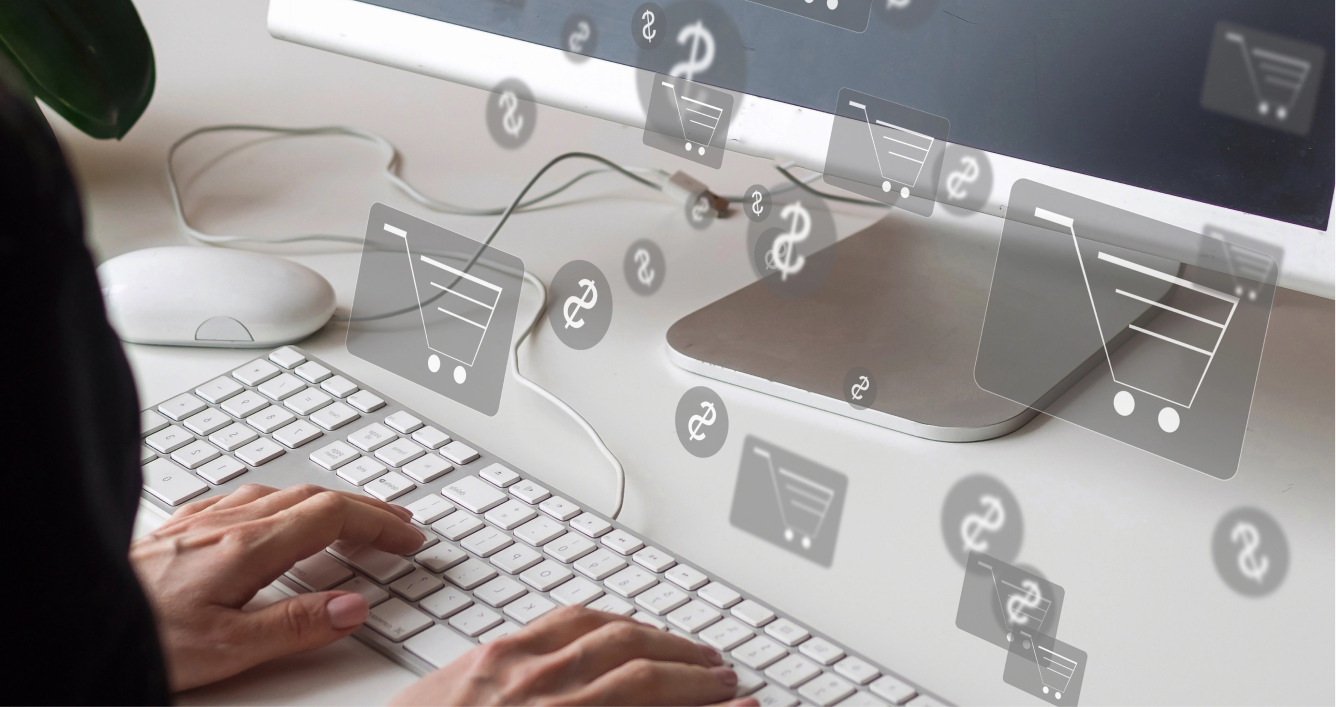 Premium ecommerce storefront displayed on laptop with shopping cart icons