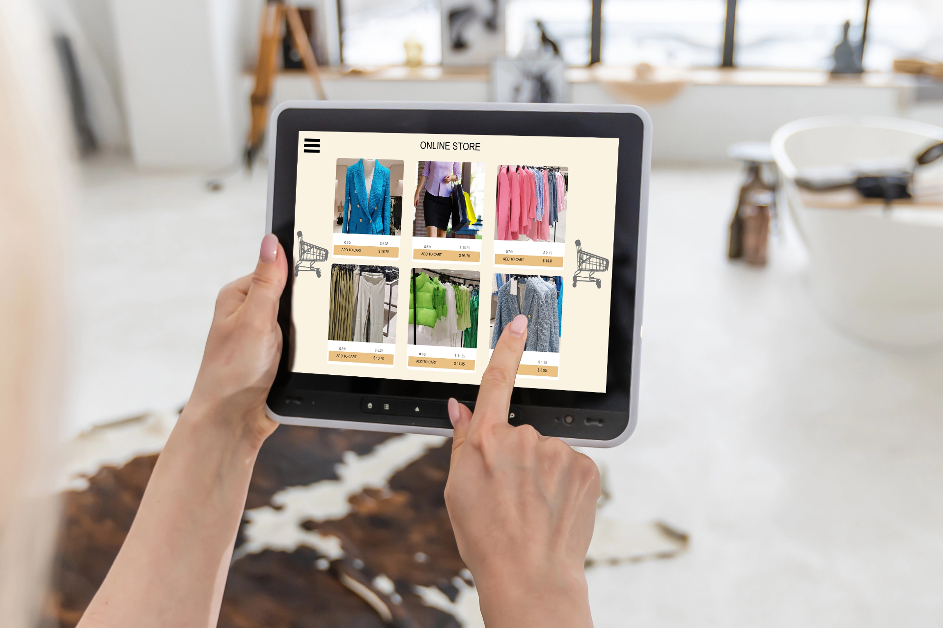 Online luxury fashion store on tablet