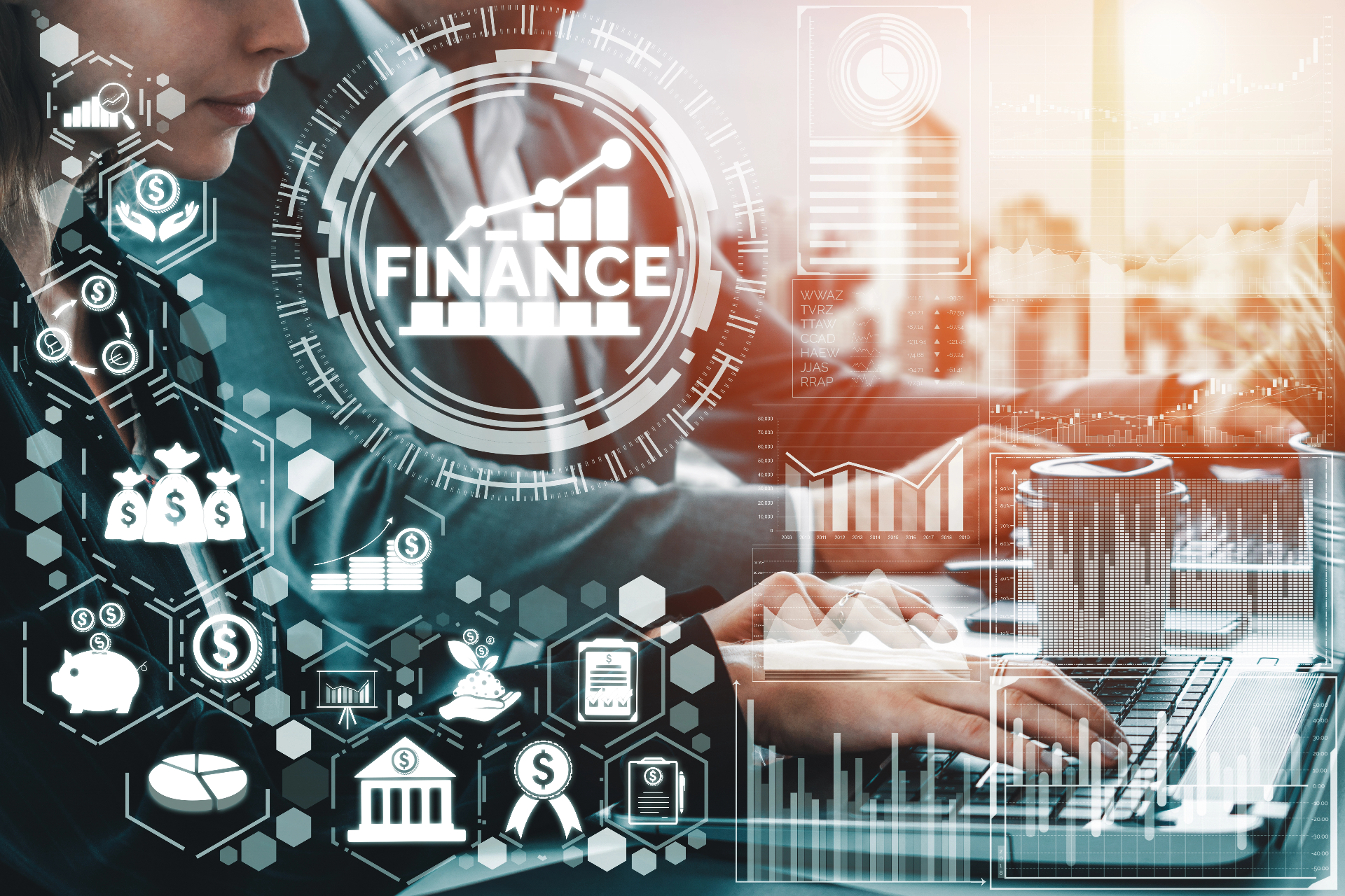 Financial data dashboard on laptop