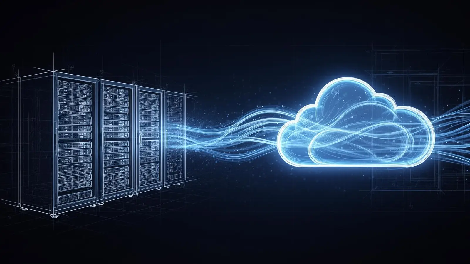 Legacy server racks transitioning into a modern cloud architecture