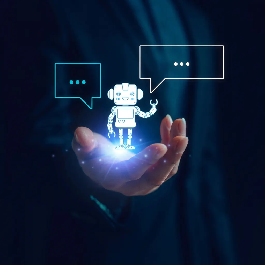 AI-powered robot assistant hovering over a hand