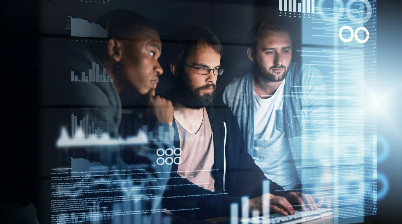 Mejix team reviewing product on screen